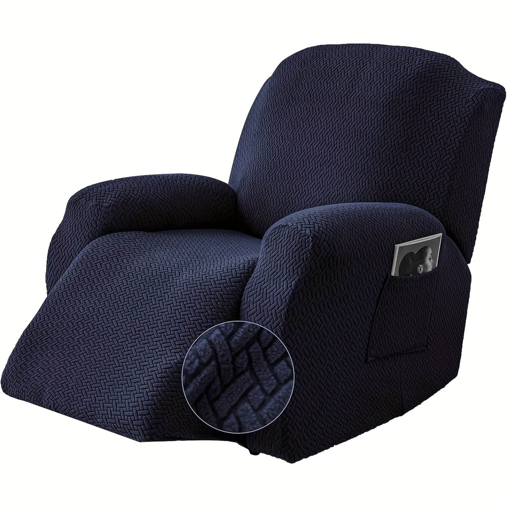 Recliner Sofa Cover 4pcs Set Jacquard Velvet High Elastic with Pocket – Removable Washable Chair & Sofa Protection Cover for Home Hotel, 7 Colors