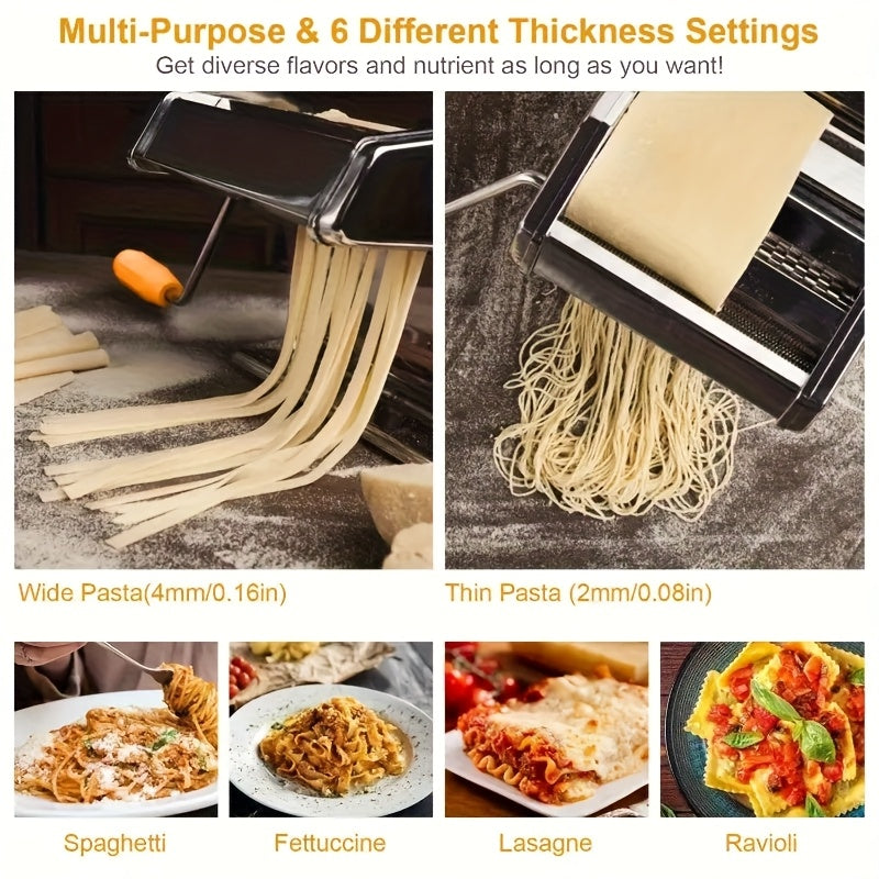 2-in-1 Pasta Maker Machine with Roller & Cutter - 8 Adjustable Thickness Settings, Makes Spaghetti, Fettuccine, Lasagna & Dumpling Wrappers