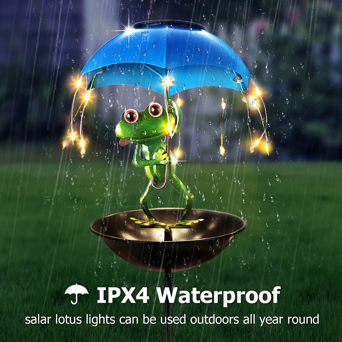 Solar Iron Frog with Umbrella Garden Statue – LED Solar Outdoor Light, Auto Dusk-to-Dawn, Bird Feeder Design for Patio, Lawn, Pathway & Deck Decor, Valentine’s Day Gift