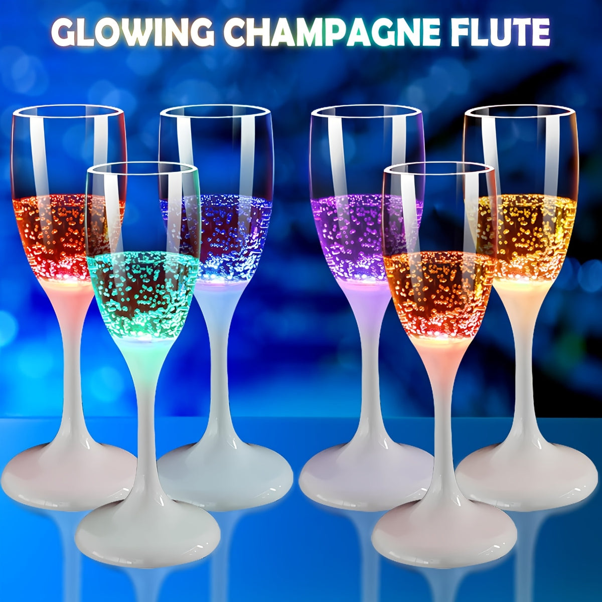 LED Light-Up Champagne Flutes – Glow in the Dark Plastic Wine Glasses | Colorful Glowing Party Cups for Birthday, Christmas, Halloween & Weddings | 1pc or 6-Pack