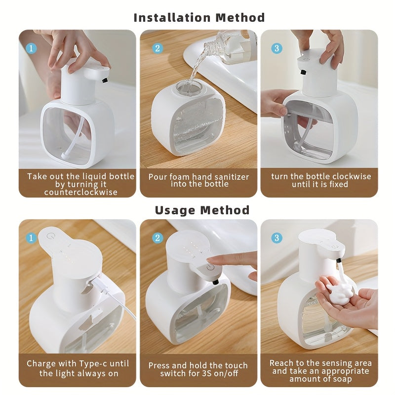 Automatic Foam Soap Dispenser Touchless USB Rechargeable - Wall-Mountable Hands-Free Soap Pump with Adjustable Foam Output for Bathroom, Kitchen & Pet Bathing, Works with Liquid Soap, Body Wash & Dish Detergent - White & Black