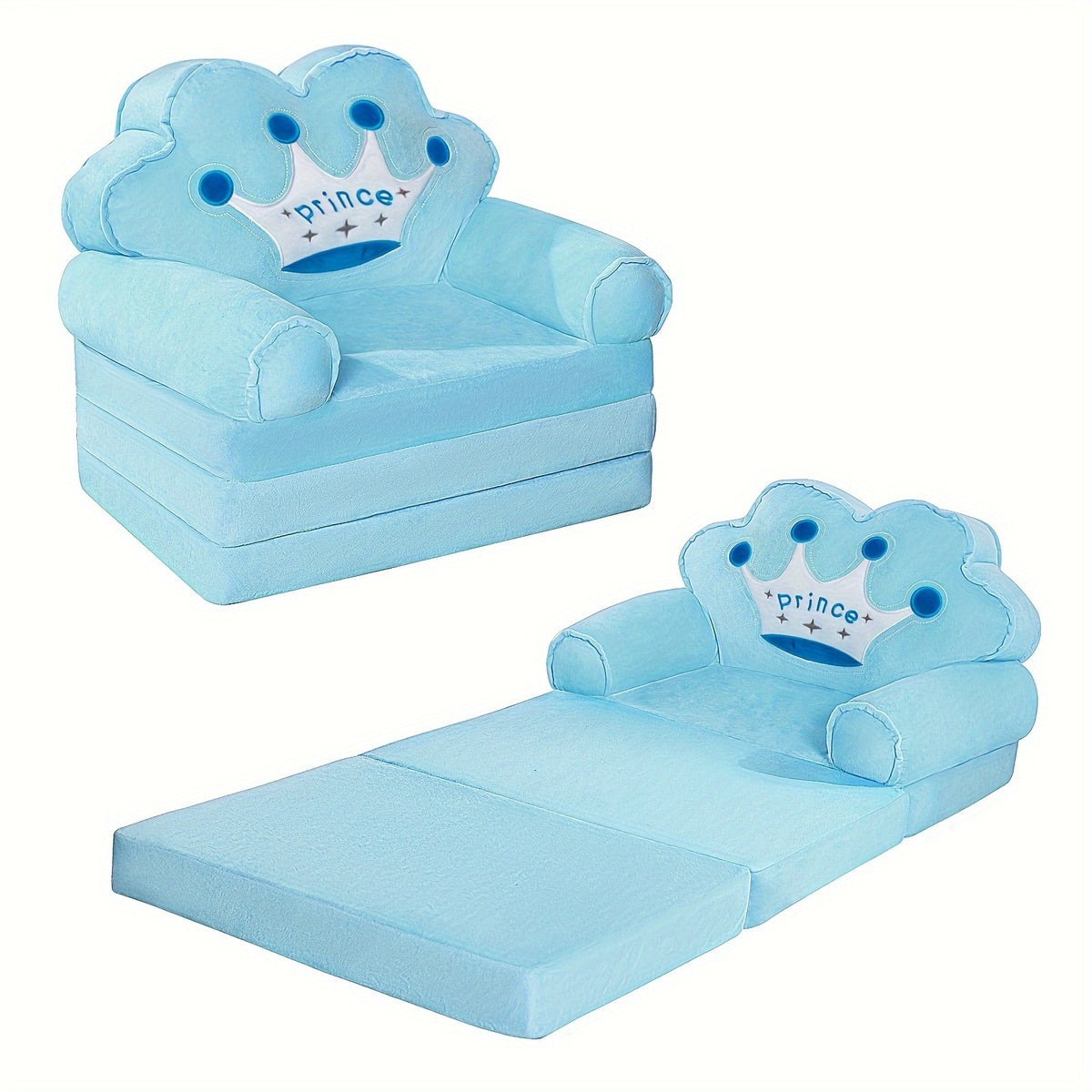 Flip Open Kids Sofa with Princess Crown Design – 2-in-1 Foldable Couch & Lounger Chair, Machine Washable Plush Cover, Certified Safe Foam, Dreamy Reading Nook Gift for Girls