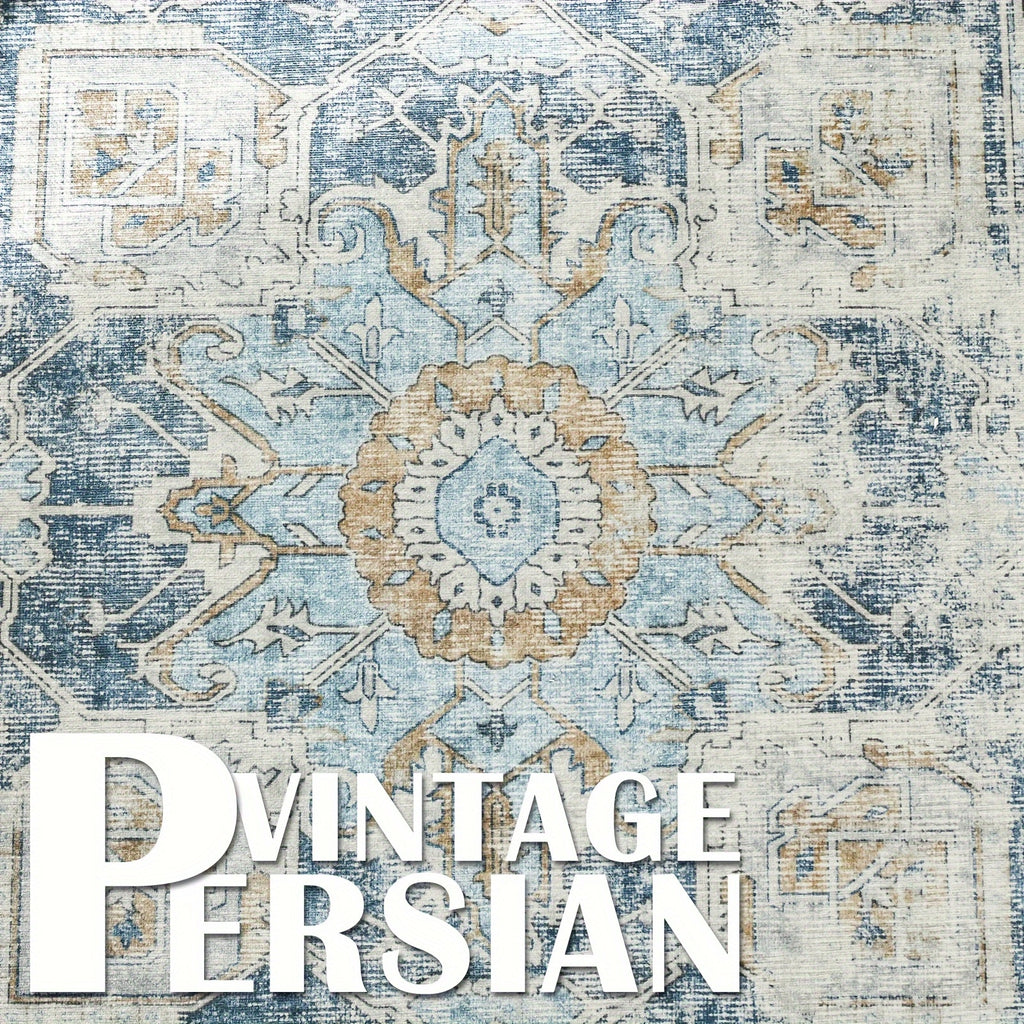 Washable Vintage Area Rug - Chenille Retro Distressed Multi-Print Foldable Lightweight Accent Rug for Entryway Bathroom Kitchen Living Room and Bedroom