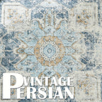 Washable Vintage Area Rug - Chenille Retro Distressed Multi-Print Foldable Lightweight Accent Rug for Entryway Bathroom Kitchen Living Room and Bedroom