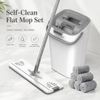 Flat Mop and Bucket Set Self-Cleaning – 6 Washable Microfiber Pads, Hands-Free Wringing Wet Dry Floor Mop for Hardwood, Tile & Laminate