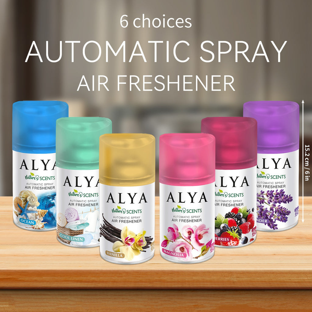 Automatic Spray Air Freshener Refill 8.45 oz 6 Scents 1-Pack and 4-Pack Odor Fighting for Home Bathroom Closet Car Office Fabric Lavender Magnolia Ocean Vanilla