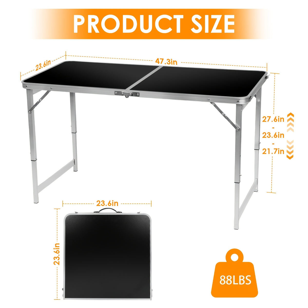 Folding Table 4 ft or 6 ft Plastic Portable with Carrying Handle and Locking Legs – Lightweight Fold-in-Half Table for Picnic, Camping, Party, Dining, Office & Outdoor Use | White