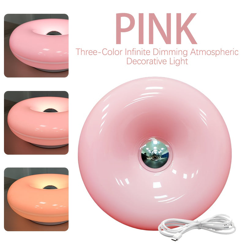 Touch-Control Dimmable Donut Table Lamp – 3-Tone USB Rechargeable, Wall-Mountable Night Light for Bedroom & Desk