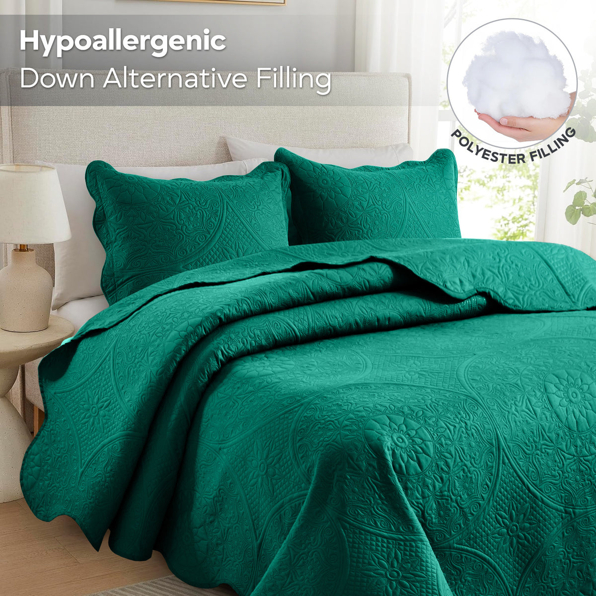 Luxury Quilted Bedspread Set 3 Piece Floral Coverlet with Pillow Shams Breathable Lightweight All Season - Twin Queen King California King 16 Colors