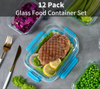 12-Pack Glass Food Storage Containers with Airtight Lids – Meal Prep Containers, Dishwasher Safe, BPA Free, Mother's Day & Holiday Gift Set