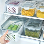 Food Storage Containers Set 6-Piece BPA-Free with Drain Baskets & Lids - Leak-Proof Freezer-Safe Crisper Boxes for Fruits, Vegetables & Meal Prep Leftovers, Reusable Kitchen Organizers