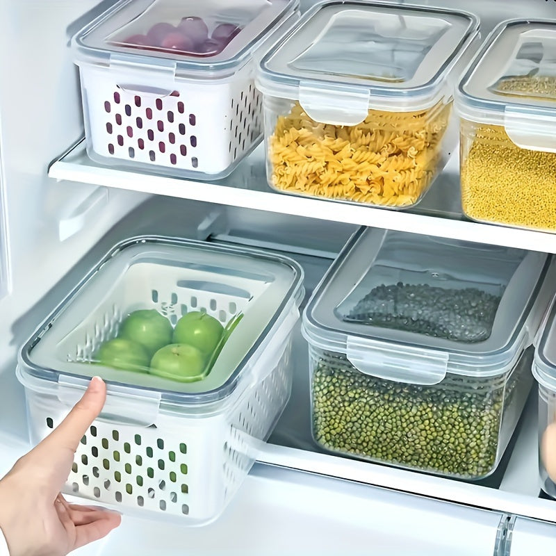 Food Storage Containers Set 6-Piece BPA-Free with Drain Baskets & Lids - Leak-Proof Freezer-Safe Crisper Boxes for Fruits, Vegetables & Meal Prep Leftovers, Reusable Kitchen Organizers
