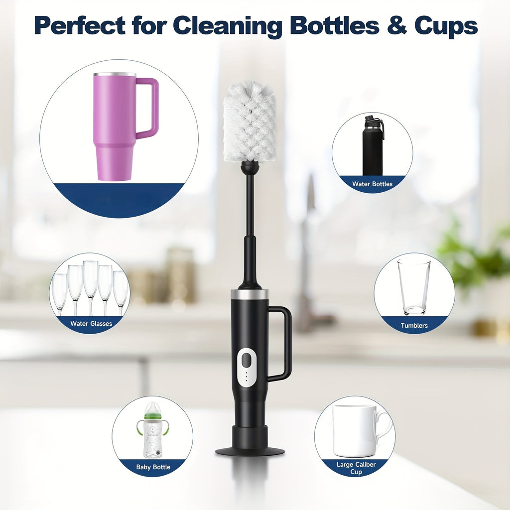 Electric Cup Scrubber 2-Speed IPX6 Waterproof – Type-C Rechargeable Bottle Brush Cleaner for 40oz Mugs, Tumblers & Water Bottles, Long Straw Brush & Wall Mount Storage, Kitchen Cleaning Tool