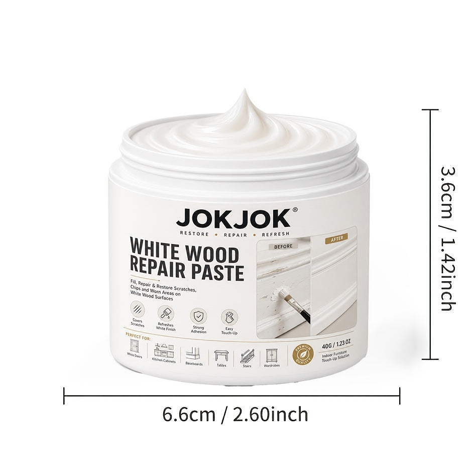 White Wood Repair Paste Kit with Paint Brush – Touch-Up Filler for Baseboards, Cabinets, Doors, Furniture & Wall Trim | Covers Scratches, Chips, Scuffs & Faded Spots | 2 or 3 Piece Set