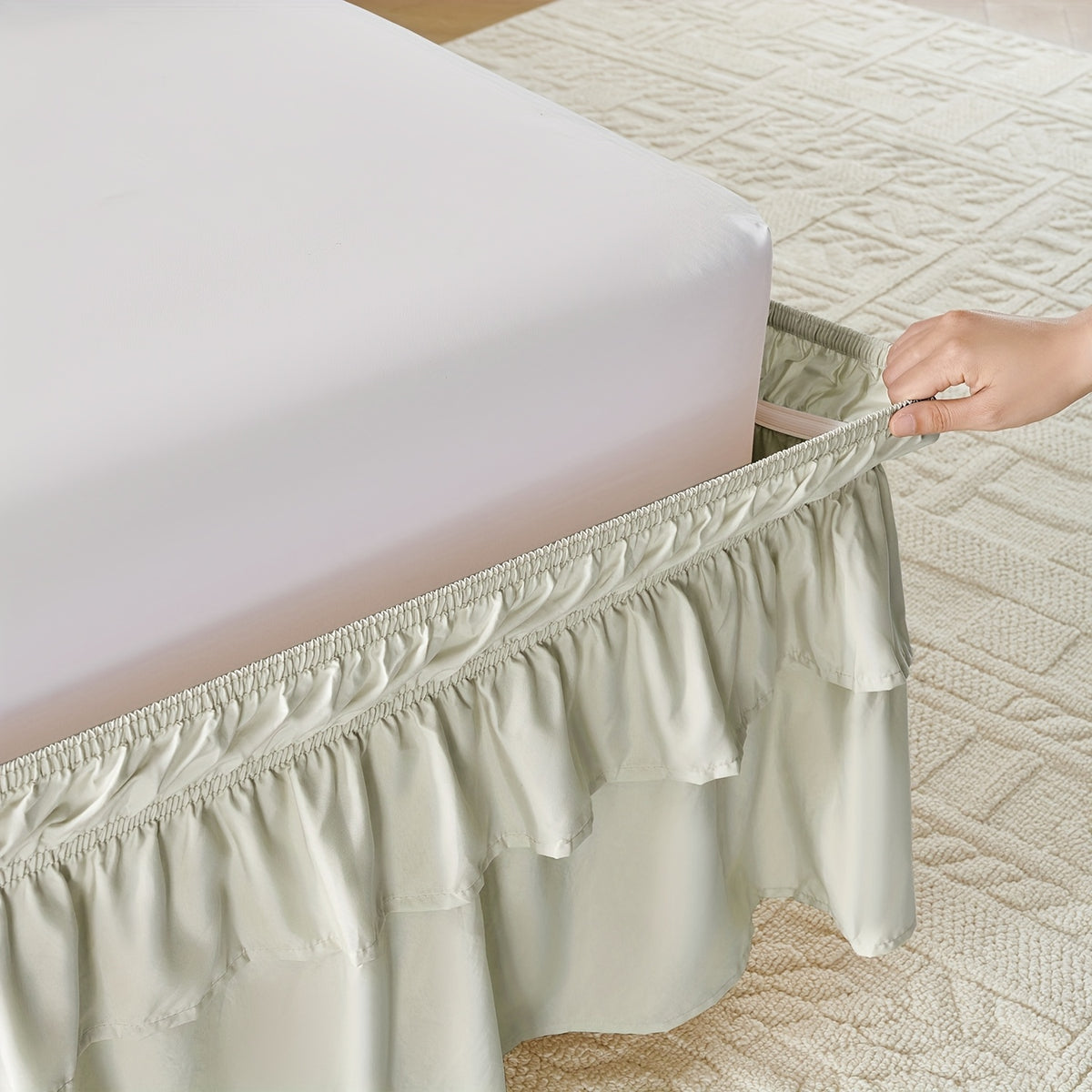 Dust Ruffle Bed Skirt 16 Inch Drop Elastic Wrap Around – Double Ruffle Easy Install Machine Washable, Twin Full Queen King CK, 10 Colors