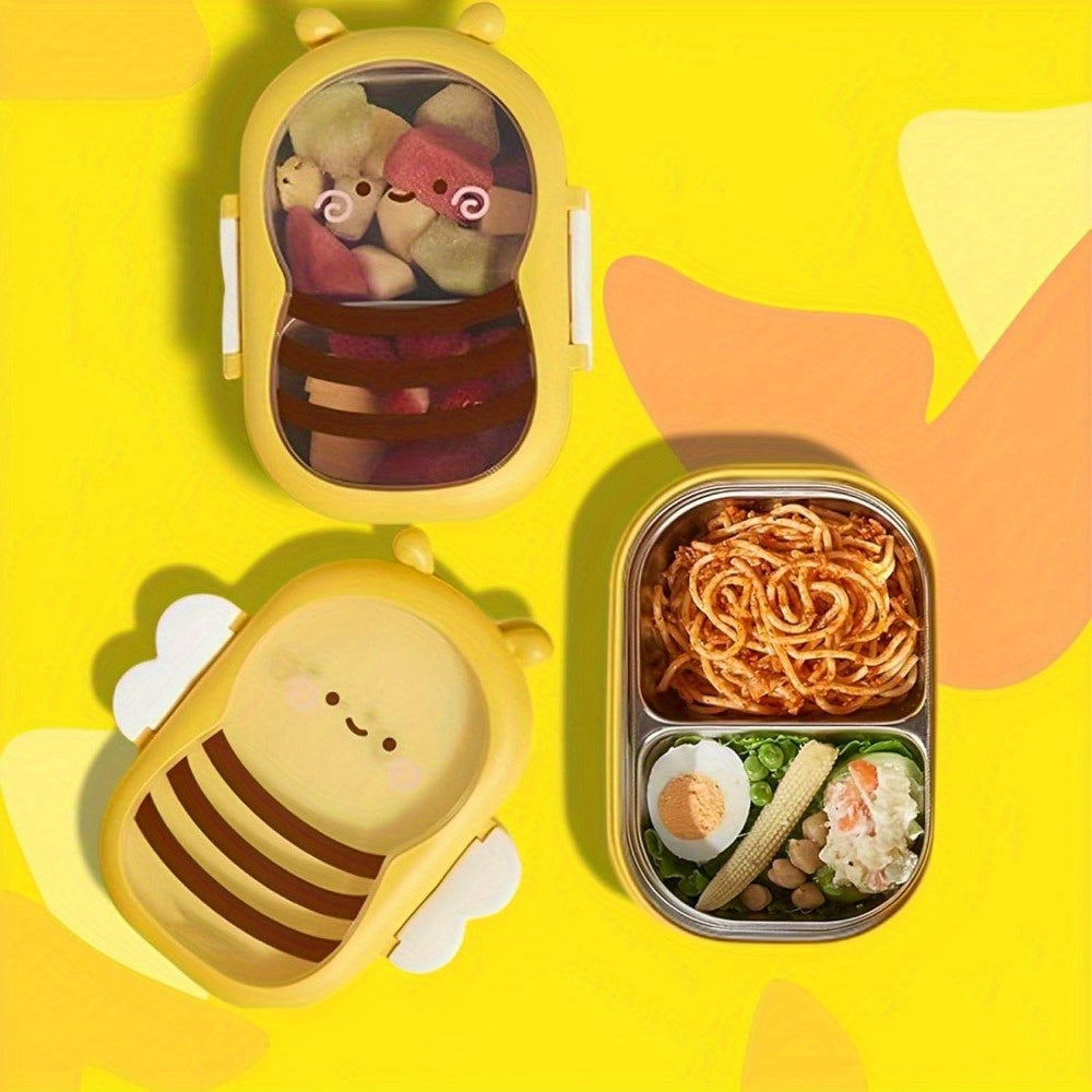 Bee Stainless Steel Bento Box 2 Compartment Lunch Box Microwave Safe Lightweight Portable for Kids Adults Picnic Commute Back to School Gift