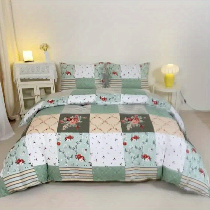 Green Floral Duvet Cover Set 3-Piece – Machine Washable Polyester with Zip Closure & 2 Pillowcases | Twin, Full, Queen, King