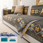 Chenille Sofa Slipcover Non-Slip Removable Couch Cover, 100% Polyester Boho Vintage Style Sofa Towel for 1 to 4-Seater Sofas & Armrests, Four Seasons Universal Home Decor in Dark Gray, Light Gray & Blue