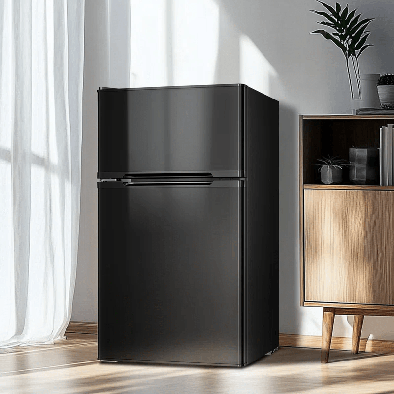 Compact Mini Fridge with Freezer 3.1 Cu Ft, 2-Door Small Refrigerator with Adjustable Glass Shelves for Bedroom, Office, Dorm, Kitchen & Apartment – Black or White