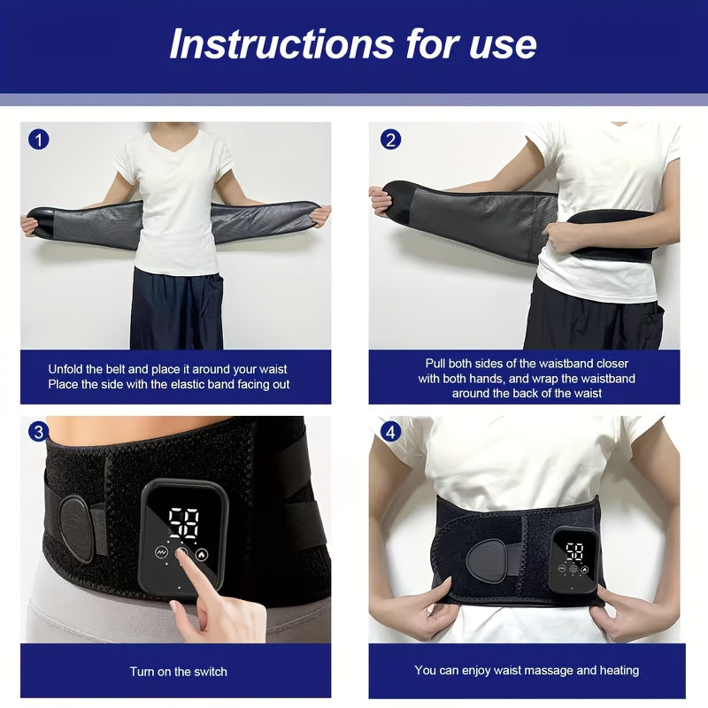 Cordless Electric Heating Waist Massager Belt with LCD Display, 3-in-1 Heating, Massage & Lumbar Support, 3 Adjustable Heat Settings, Back Pain Relief for Men & Women, Great Gift