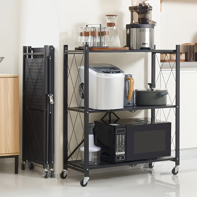 3-5 Tier Rolling Storage Rack with Wheels – Foldable Metal Shelving Unit for Home, Office & Kitchen Organization