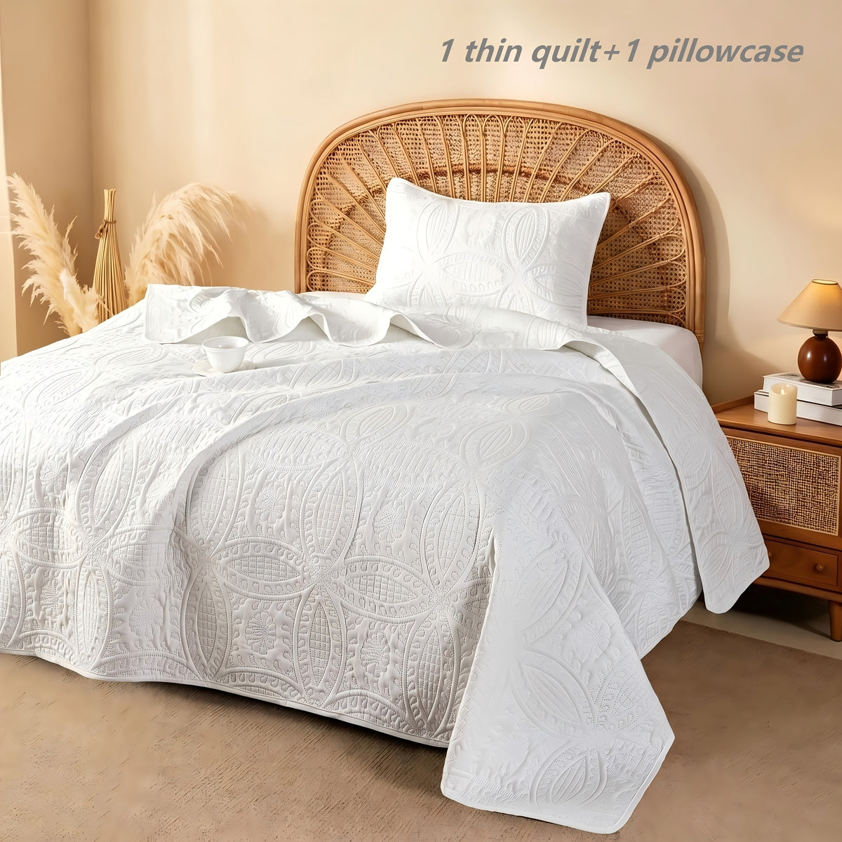 Quilted Bedspread Set Lightweight Cooling Coverlet with Pillow Shams Twin Queen King Soft Breathable Summer Bedding Set Machine Washable