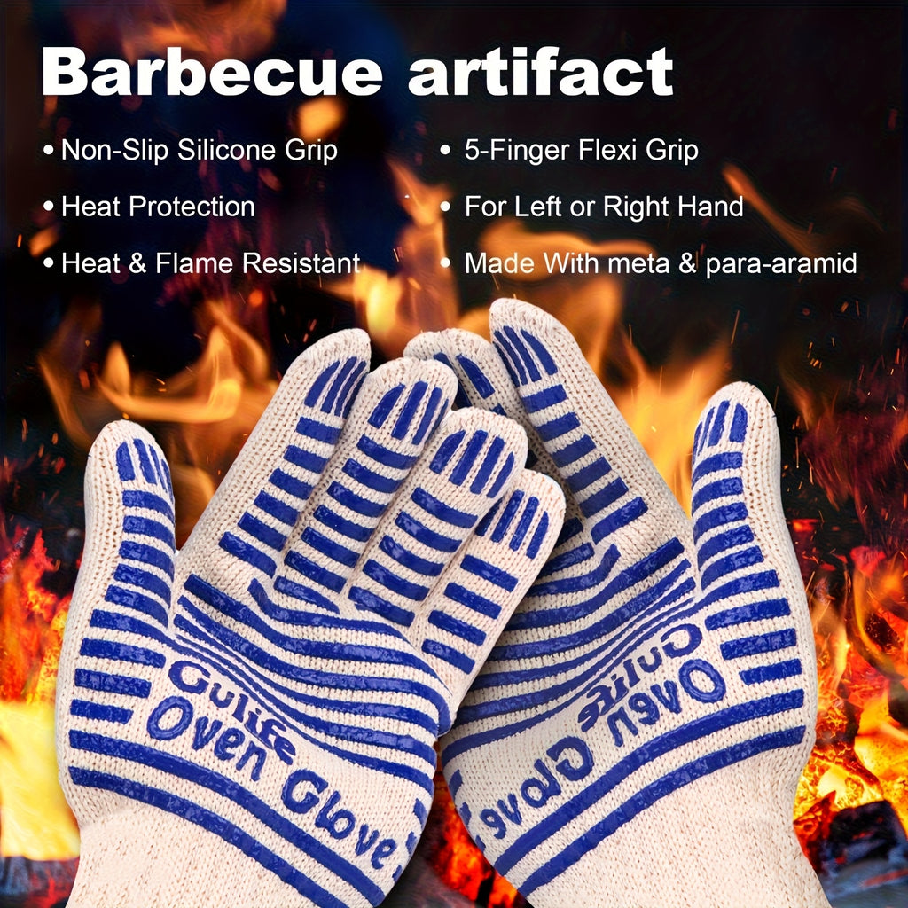 Silicone Oven Mitts with Fingers Non-Slip Heat Resistant Cooking Gloves for Kitchen Baking & Grilling – Knit Polyester Blend BBQ Mitt Set (2-Pack & 4-Pack)