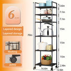 6-Tier Heavy-Duty Freestanding Storage Shelf with Leveling Feet – Stainless Steel Reinforced Shelving Unit for Pantry Kitchen Garage Workshop, Space-Saving Upright Rack, No Installation Required