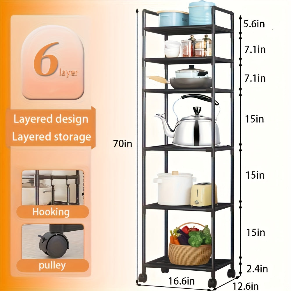 6-Tier Heavy-Duty Freestanding Storage Shelf with Leveling Feet – Stainless Steel Reinforced Shelving Unit for Pantry Kitchen Garage Workshop, Space-Saving Upright Rack, No Installation Required