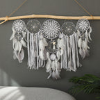 Boho Metal Dreamcatcher Set of 5 with Feathers – Large Multi-Size Wall Hanging Decor for Bedroom in 5 Colors, Spiritual Catcher Gift for Christmas & Graduation