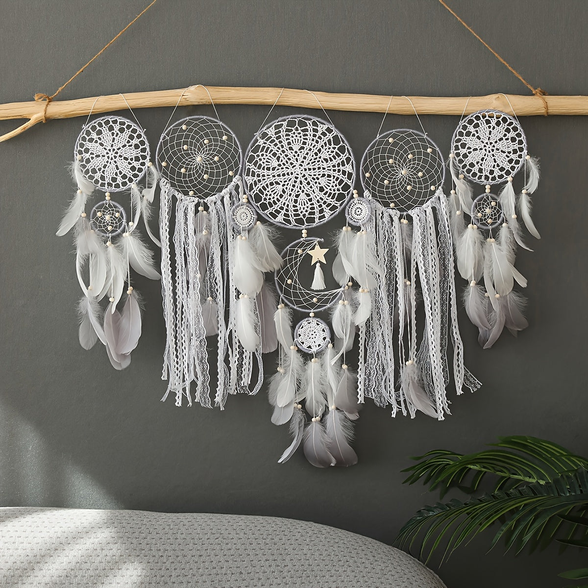 Boho Metal Dreamcatcher Set of 5 with Feathers – Large Multi-Size Wall Hanging Decor for Bedroom in 5 Colors, Spiritual Catcher Gift for Christmas & Graduation