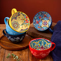 Bohemian Ceramic Breakfast Mugs Set of 6 – 15oz Large Coffee Mugs Microwave Safe for Hot & Cold Drinks – Holiday Gift for Halloween Thanksgiving Christmas