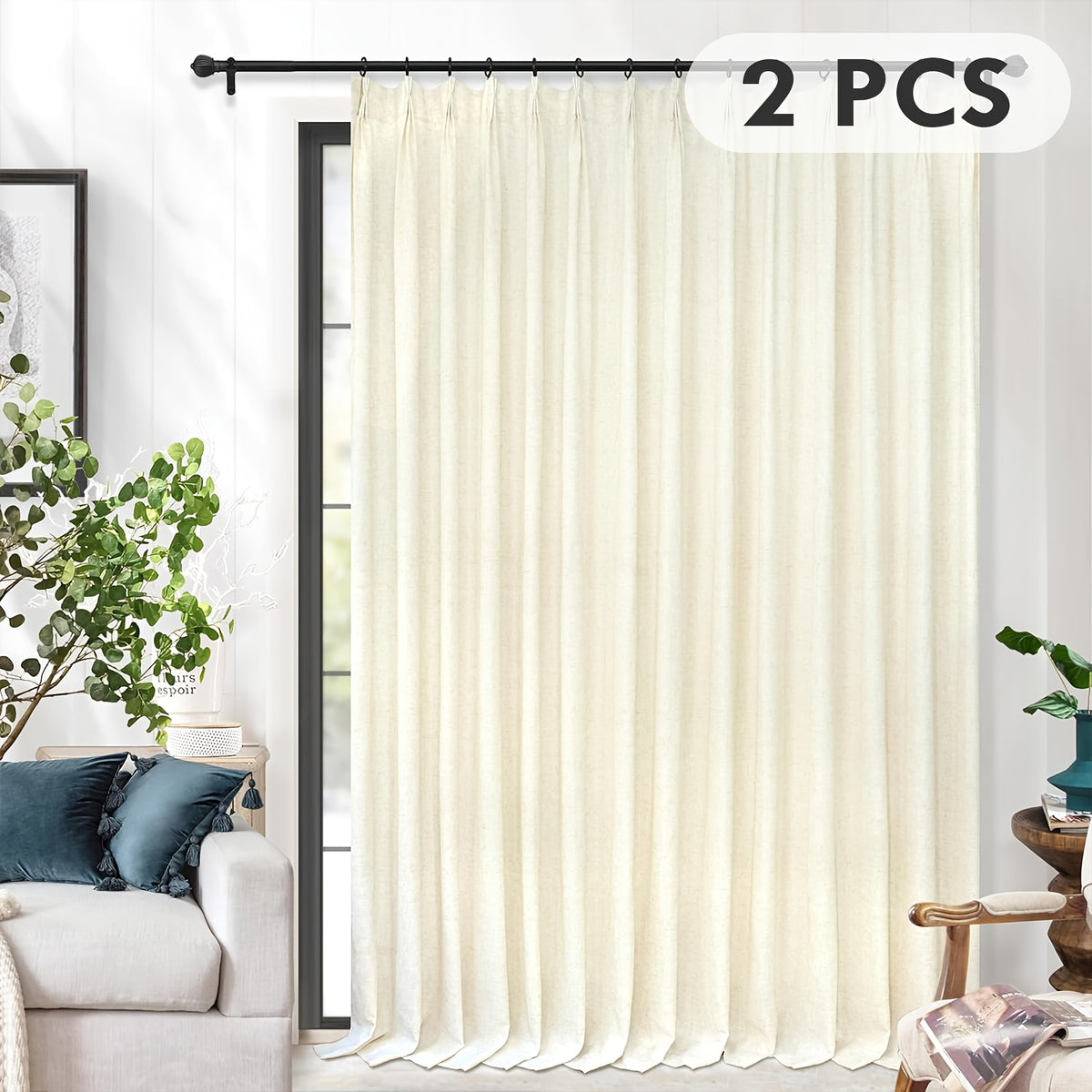 Pinch Pleated Textured Semi-Sheer Curtains – Farmhouse & Modern Rustic, Back Tab | Living Room & Bedroom | 2 Colors, 12 Sizes | Packs of 2 & 4 | Nuvia Haven