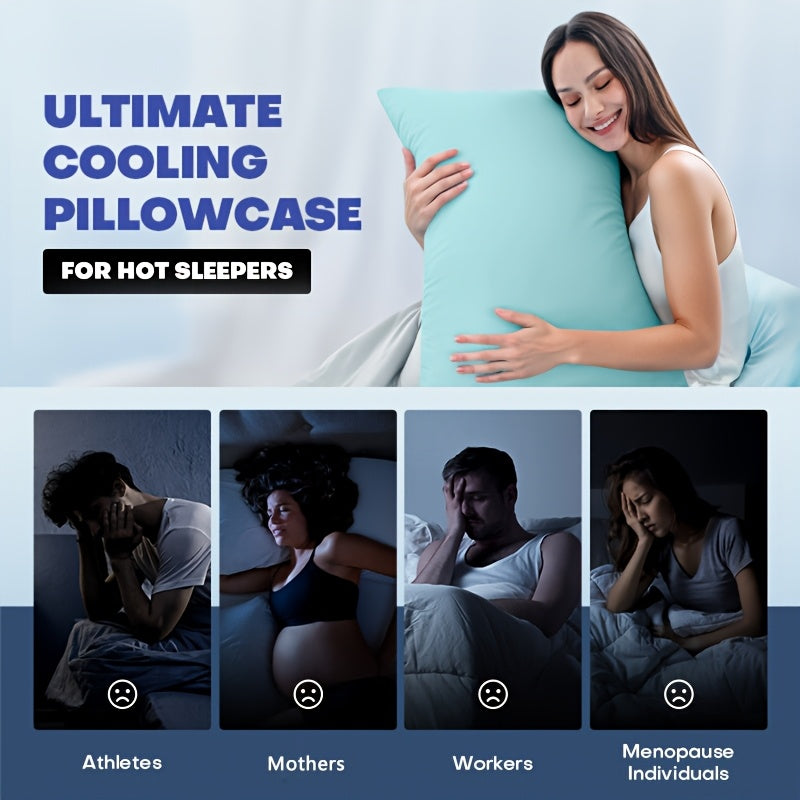 Ice Cooling Pillowcase for Hot Sleepers - Instantly Cool Nylon Elastane Fabric, Stays Cold All Night, Invisible Zipper Pillow Cover, Queen & King Size, White Light Blue Dark Gray Light Brown