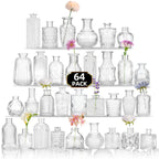 Clear Glass Bud Vases Bulk Set 12/24/64pcs - Small Flower Vases for Rustic Wedding Centerpieces, Banquet, Party & Festival Table Decor, Halloween & Christmas Home Restaurant Decoration
