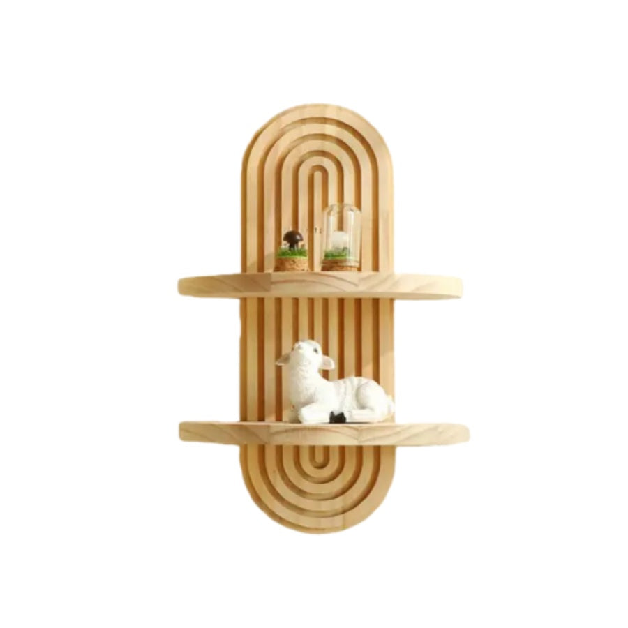 Boho Farmhouse Wood Floating Wall Shelves – 2-Layer Arc Design Wall-Mounted Storage Rack for Books, Plants & Decor in Bedroom, Bathroom, Kitchen & Living Room