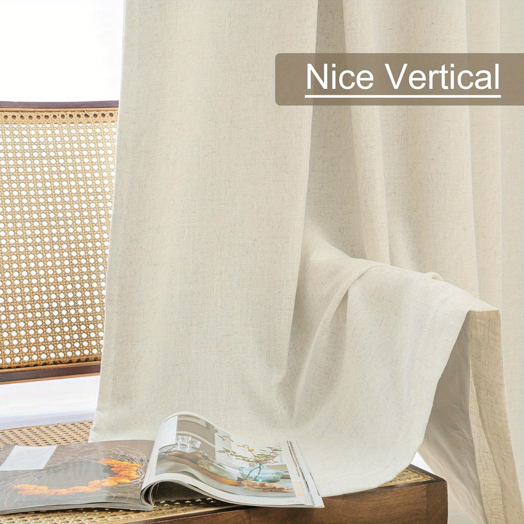 Linen Blackout Curtains 2 Panels – 100% Light Blocking Farmhouse Thermal Insulated Drapes, Rod Pocket Back Tab Ring Clips, Machine Washable, Living Room Bedroom, 9 Colors Multiple Sizes