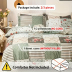 Green Floral Duvet Cover Set 3-Piece – Machine Washable Polyester with Zip Closure & 2 Pillowcases | Twin, Full, Queen, King