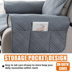 Waterproof Recliner Cover Pet Scratch-Resistant, 5-Layer Quilted Non-Slip Recliner Chair Slipcover with Pocket & Elastic Straps, Easy-Care Polyester Furniture Protector for Living Room, Bedroom & Office, Coffee/Gray