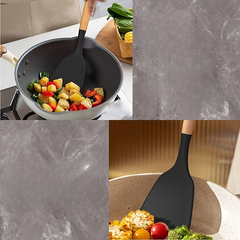 35/36-Piece Silicone Kitchen Utensils Set with Rack & Wooden Handles – Heat Resistant Cooking Tools for Non-Stick Pans | Complete Kitchen Utensil Set