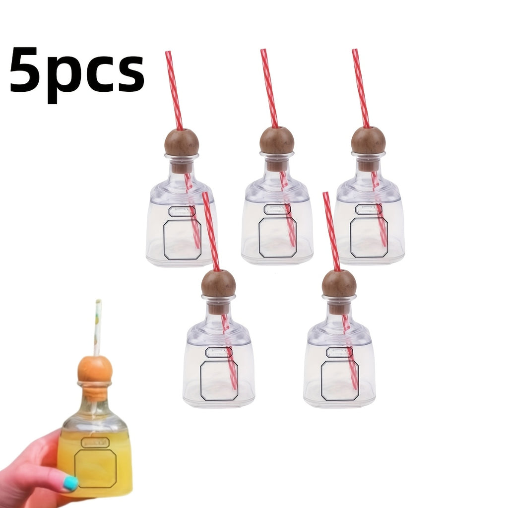 Mini Liquor Bottle Cups with Straw 12.68oz – Reusable Clear Plastic Tequila Bottles for Champagne, Wine & Cocktails | Party Favors & Wedding Drinkware
