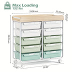 10-Tier Rolling Storage Cart with Drawers and Tabletop Portable Utility Organizer for Home Office Classroom Art Supplies Crafts Cosmetics Green White Rainbow