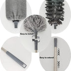 Extendable Microfiber Duster Set 7 Piece, Extra Long 100 Inch Dusting Wand with Stainless Steel Handle, Bendable Corner Broom for Ceiling Cobwebs, Washable & Reusable, Grey