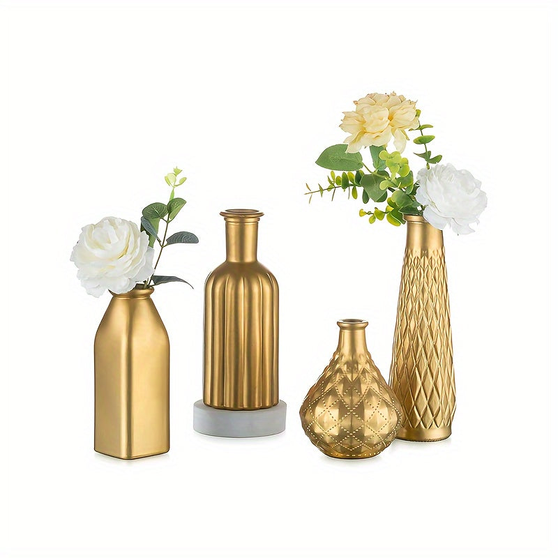Gold Glass Vase Cylindrical Art Deco Style | Golden Electroplating Finish Flower Vase for Living Room Kitchen Bedroom, Table Centerpiece, Halloween Christmas Home Decor