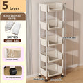 Shoe Rack with Wheels 3/4/5 Tier White Metal Shoe Storage Rack with Hooks Rolling Shelving Unit for Entryway Bedroom Closet Kitchen Office
