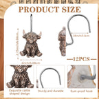 Highland Cow Shower Curtain Hooks 12 Pack - Western Farmhouse Rustic Bathroom Decor, Rust Resistant Metal Rings Hangers, Country Boho Bath Accessories Winter Home Decor