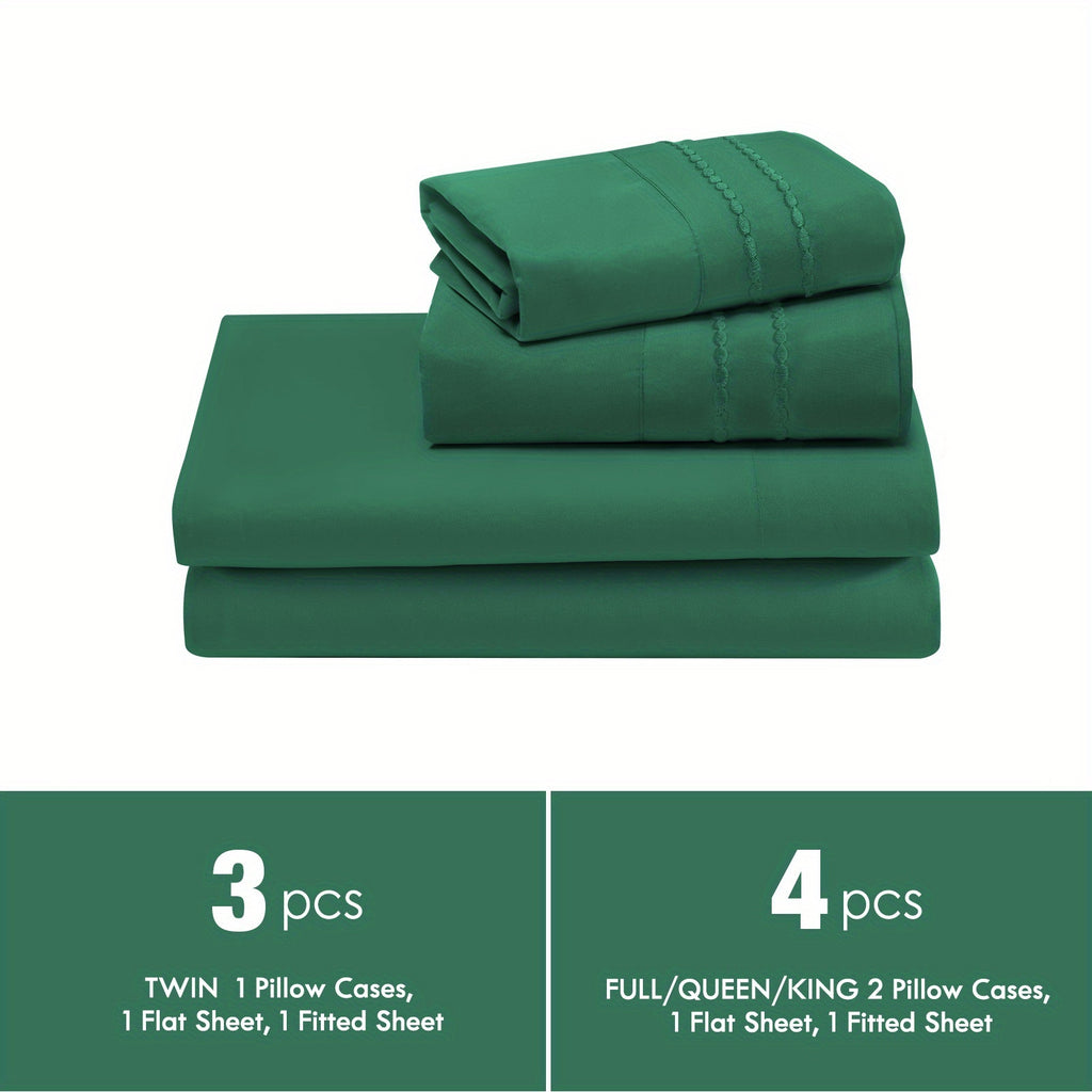Deep Pocket Bed Sheet Set 3/4 Pcs Cooling Soft Breathable Fade-Resistant Bedding – All-Season Comfort for Twin Full Queen King, 9 Colors, Dorms & Guest Rooms