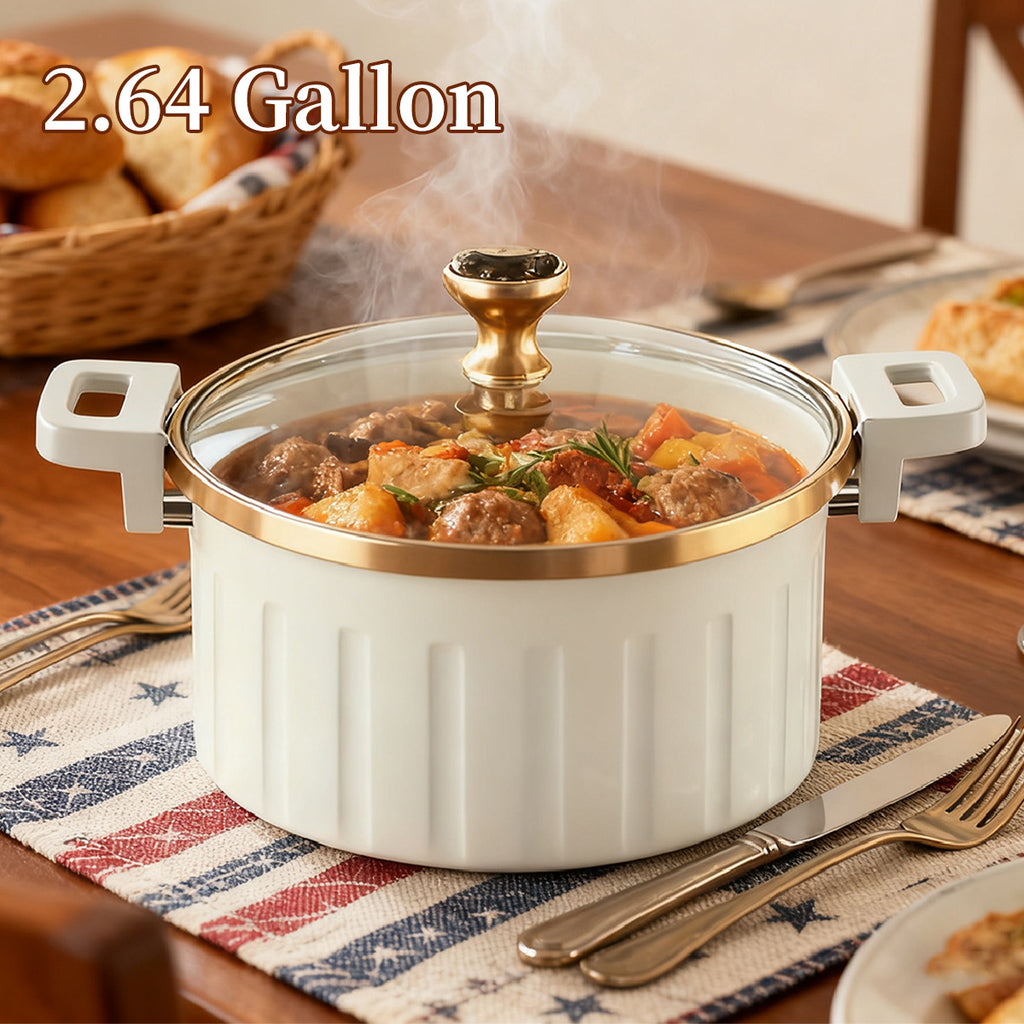 Cast Iron Enamel Dutch Oven 2.64 Gallon with Locking Lid Non-Stick Heavy Duty Soup Pot for Meal Prep - White & Blue