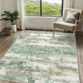 Modern Abstract Area Rug Low Pile Machine Washable Non-Slip for Living Room, Bedroom & Dining – Sage Green, Blue & Dark Grey, 4 Oversized Options
