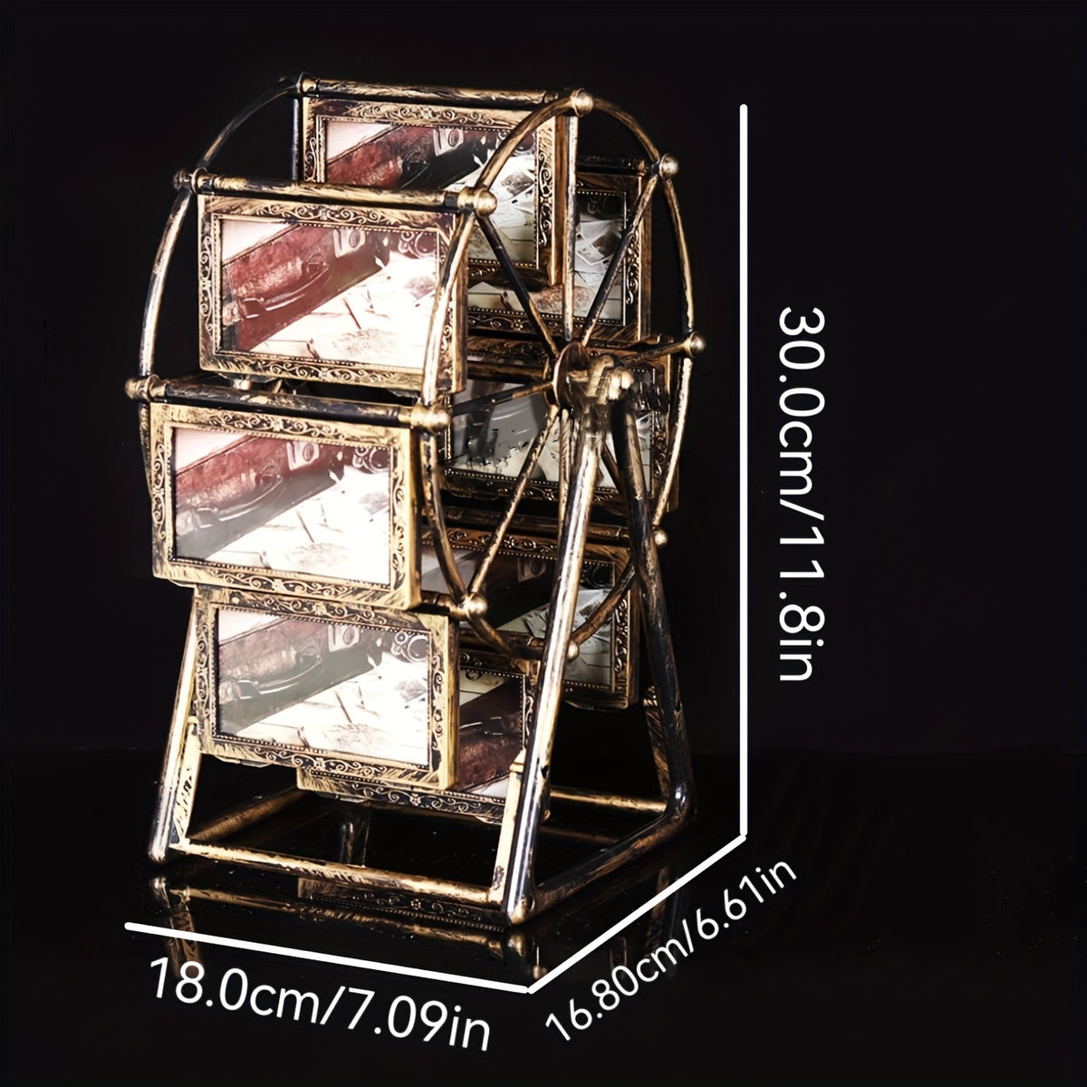 Rotating Ferris Wheel Photo Frame Vintage – 8 Slots for 4-Inch Photos, Spinning Desk Display, ABS Plastic, Unique Gift for Valentine’s Day, Birthday & Christmas, Living Room & Bedroom Decor